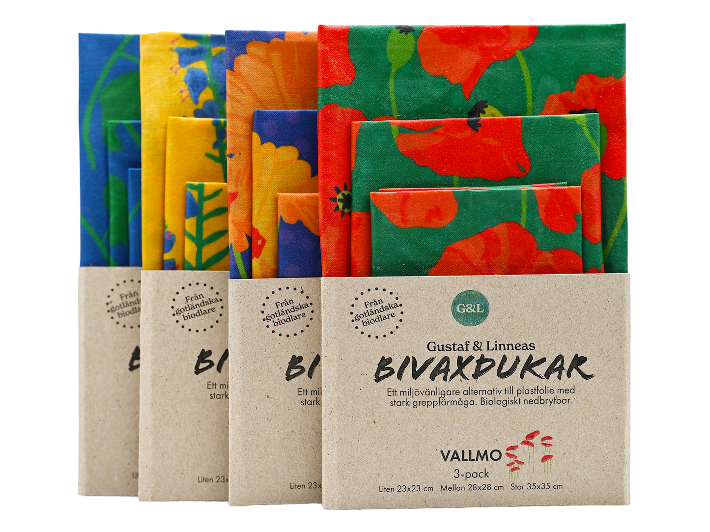 Bivaxduk Vallmo Tre-pack - Gustaf och Linnea