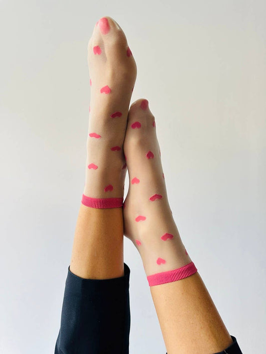 Louise – Ankelsockor med rosa hjärtan
