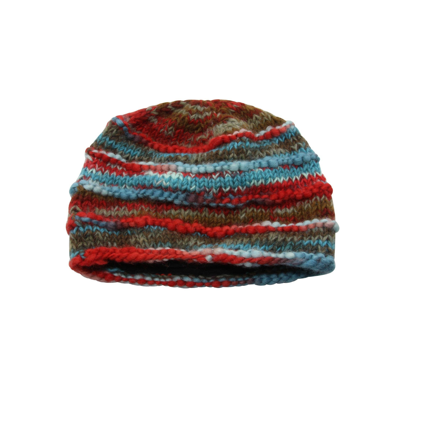 Stickad ullmössa i rött och blått